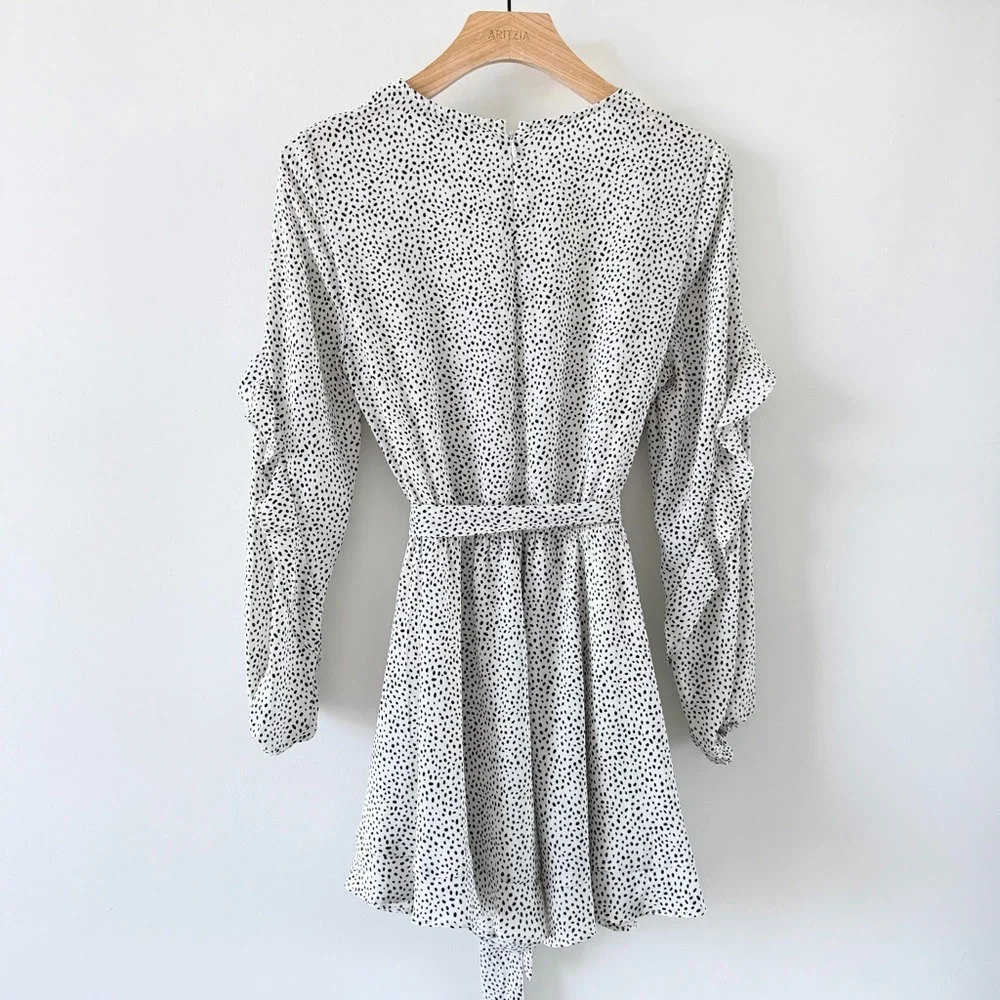 Dynamite Polka Dot Romper Belted Ruffle Mini Dress Style White Black Size M - Picture 6 of 12